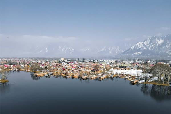 Aerial Shot of a Town by the Lake