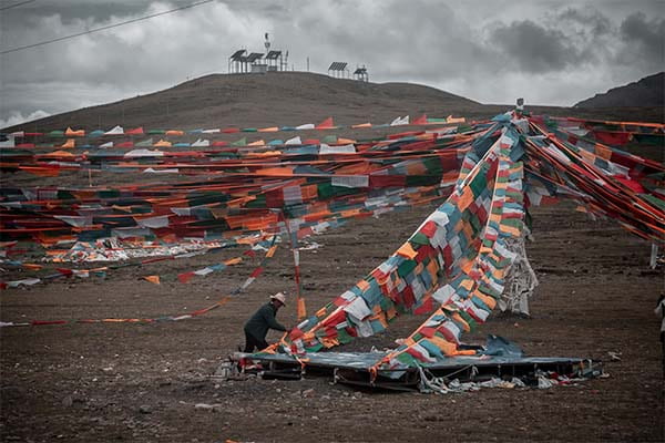 Tibetan Prayer Flags in Mountains